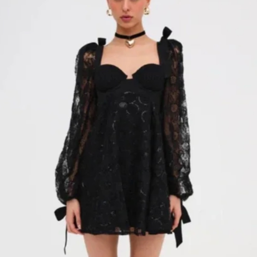 Black Kiersten Mini Dress By For Love & Lemons - Picture 2 of 5